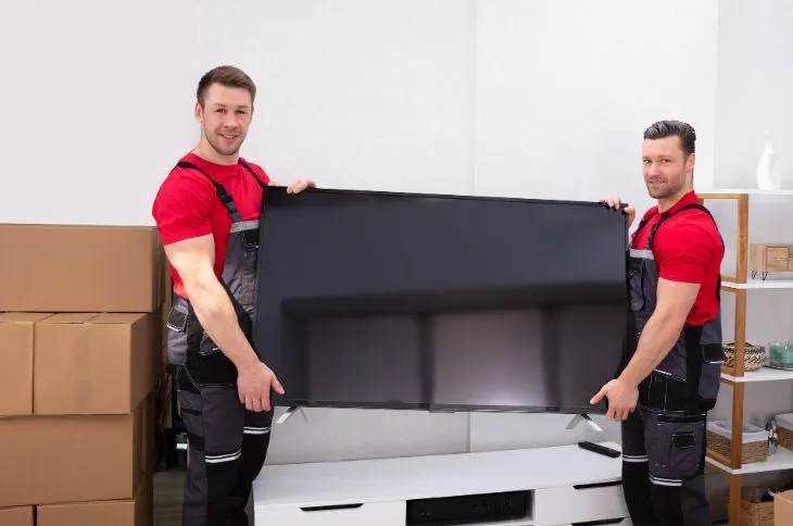Umzugshelfer tragen Fernseher Umzugshelfer tragen Fernseher